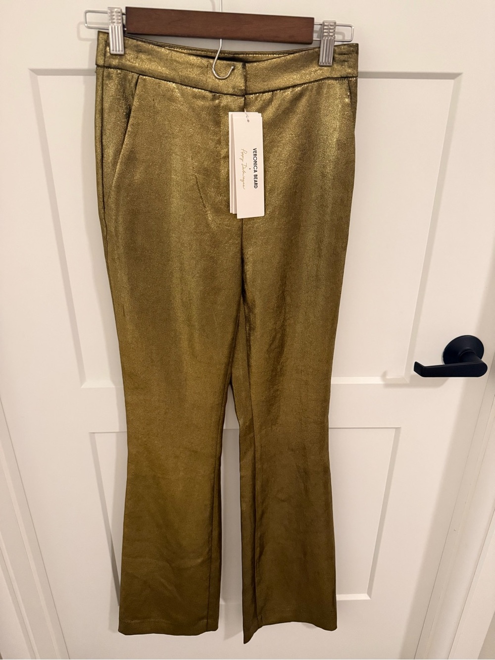 Veronica Beard x Poppy Delevingne Gracie Pant 00 Vintage Gold Metallic NWT